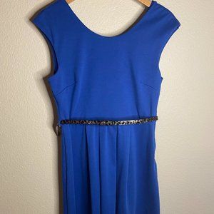 Ruby Rox Blue Sleeveless Dress with Leopard Belt